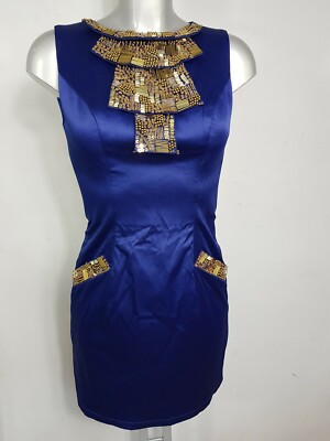 FOREVER UNIQUE GRÖSSE UK 8 EU 36 DAMEN ROYALBLAU GOLD MINI TAILLIERT PARTYKLEID