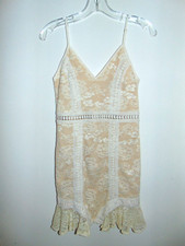 Pretty Little Thing Ivory Mesh Floral Lace Overlay Size 4 Mermaid Ruffle Dress
