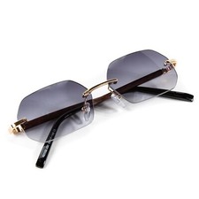 Gray Tint Gradient Rimless Vintage Frameless Woodgrain Hip Hop Sunglasses