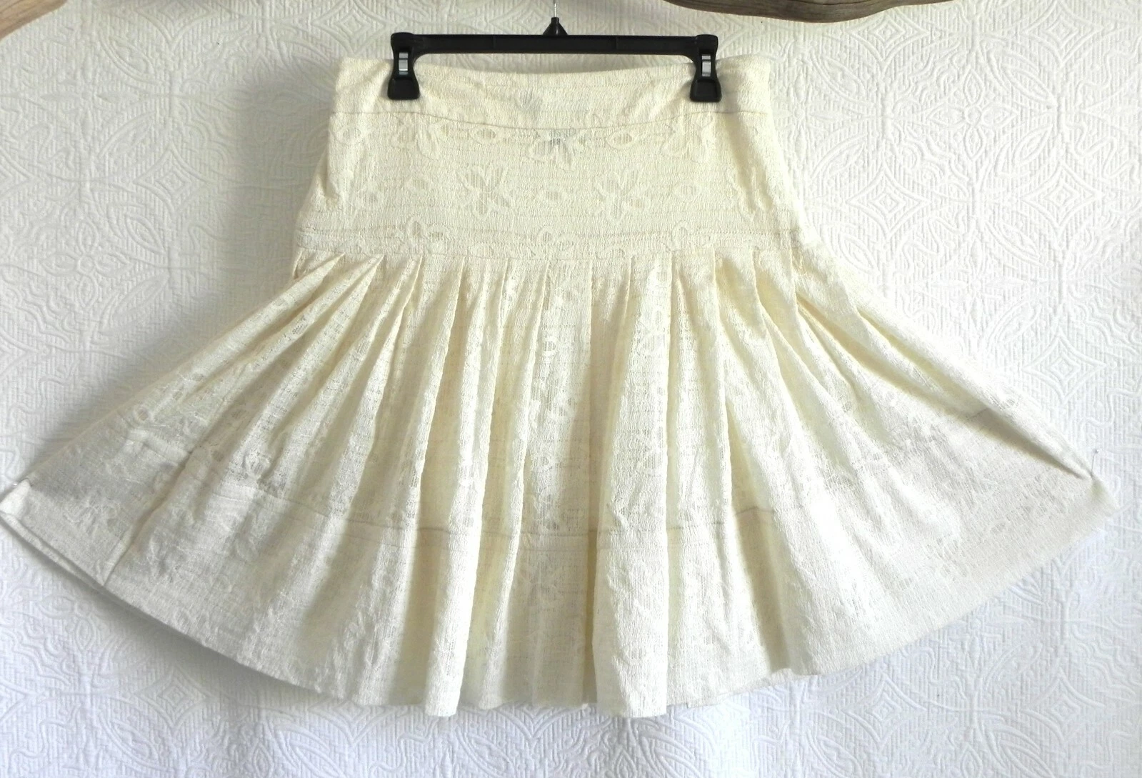 Etcetera Skirt Fit-Flared Ivory Cotton Blend Mesh Full Lined Size 10