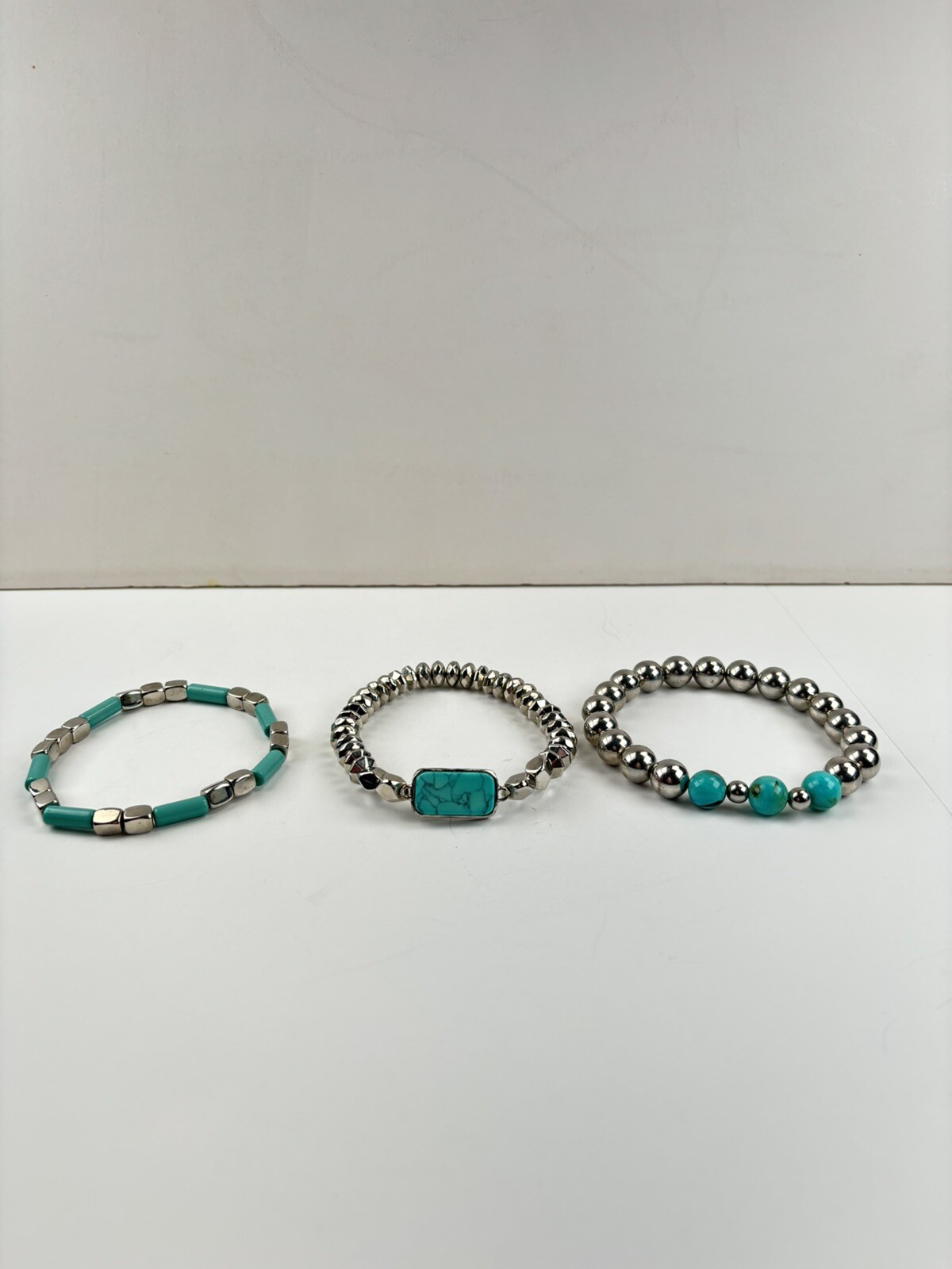 3 Pc Beaded Stretch Adjustable Bracelets Silver T… - image 1