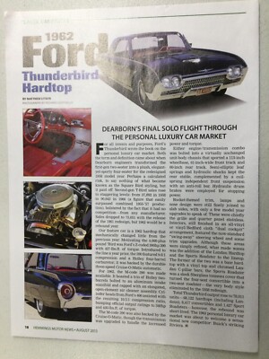 HMN 1805 Article Classic Car Profile 1962 Ford Thunderbird Hardtop Aug 2013 1 pg
