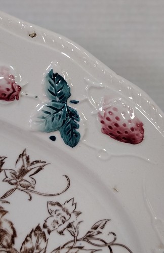 Vintage serving platter ceramic summer fruit embossed rim Made in Japan 1950-60s - Picture 5 of 8