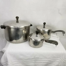Vintage Farberware Vollrath Aluminum Stainless Steel Pots with Lids 3 Pans 3 Lid
