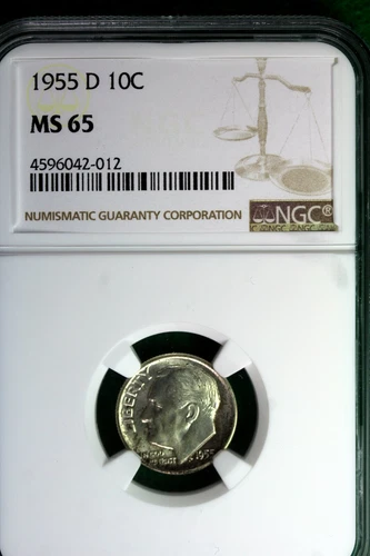 1955 D ROOSEVELT SILVER DIME NGC MS65 #B49581