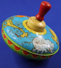Vintage Ohio Art Company Metal Children's Spinning Top Zoo Animals Graphic Toy