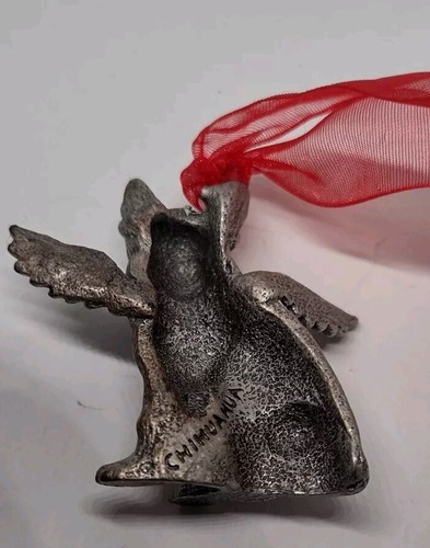Pewter Guardian Angel Chihuahua Dog Medallion Jeweled Stud Colllar Red Ribbon NR - Picture 2 of 7
