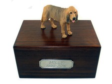 Beautiful Paulownia Wooden Personalized Urn With Bloodhound Figurine