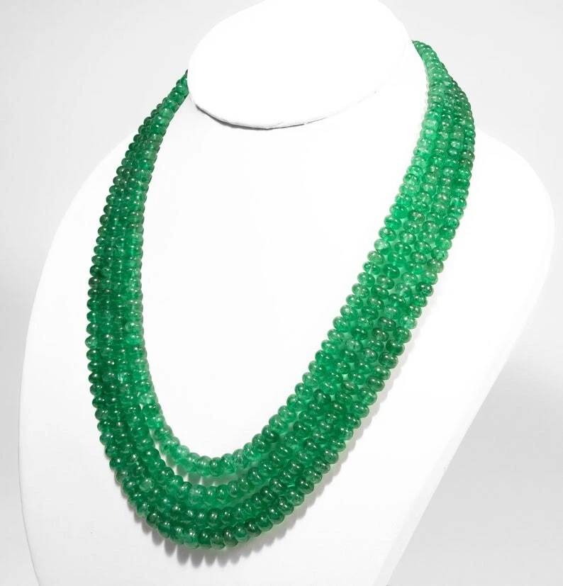 A++ Grün Russischer Smaragd Glatt Rondell Edelstein Perlen 4 Strang Halskette... - Bild 4 von 4