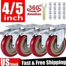4 X 4"/5"Caster Wheels Swivel Plate Casters Heavy Duty Polyurethane Wheels+Brake
