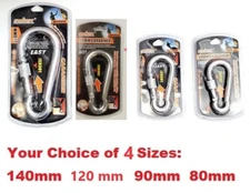 Locking Steel Carabiner Ring Clip Snap Heavy Duty Hook Spring 80, 90 120, 140mm