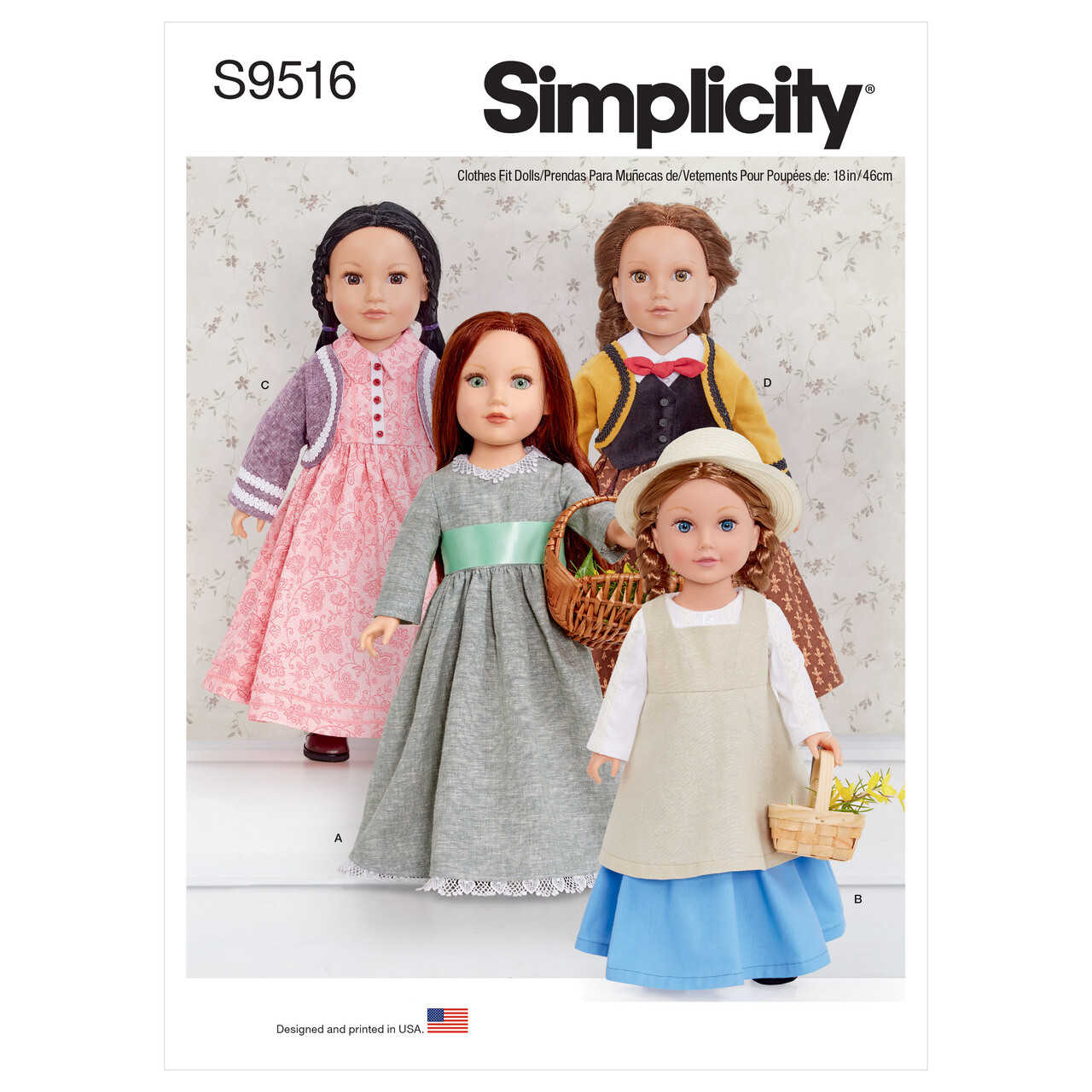 Simplicity SEWING PATTERN S9516 18""/46cm Dolls Clothes,Historically Inspired