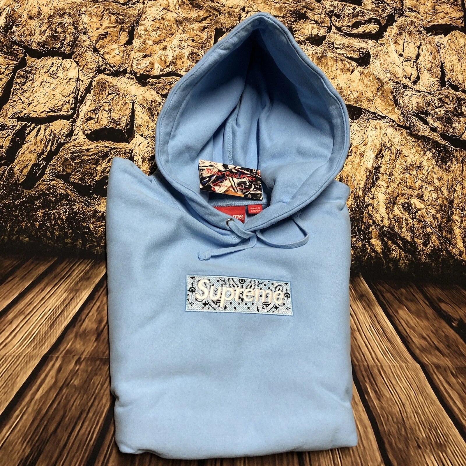 Felpa con cappuccio Supreme Bandana Box Logo FW19 Blu chiaro bambino taglia media