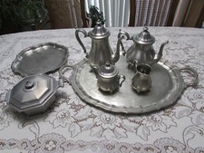 International Silver Company Pewter-Silver Coffee-Tea Set Serving Tray-Dish