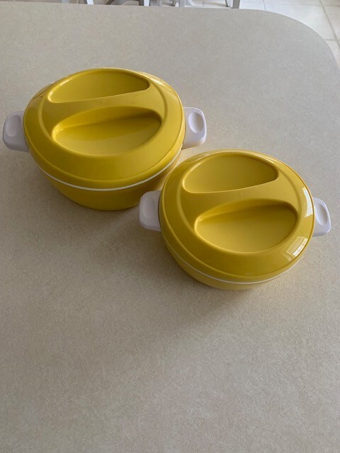 Cello (2) Yellow White Pots with Lids 850ml and 1500ml