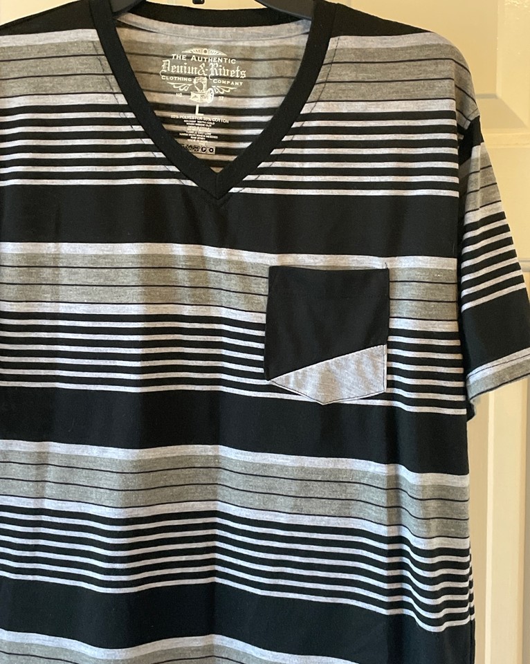 Mens Denim & Rivets Clothing Co. Grey/Black Stripe Short Sleeve Cotton