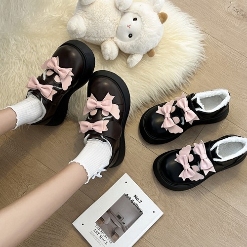 Lolita Girl Student Japanes Uniform Mary Janes Shoes Velvet Pu Leather Shoes - Bild 2 von 8