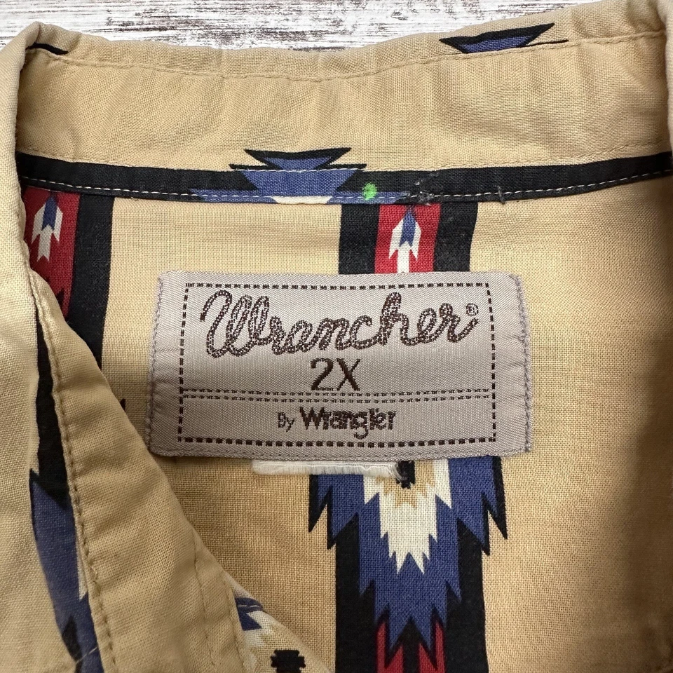 Camisa Wrangler Vintage Hombres 3XL Beige Perla Snap Western Azteca Brushpopper Vaquero Foto 4 de 4
