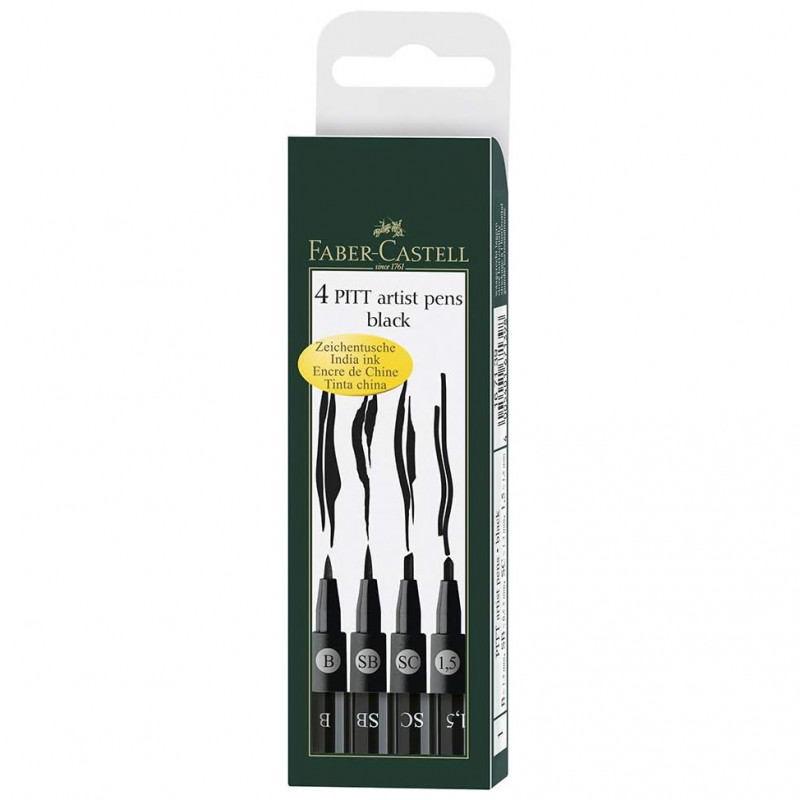 Faber-Castell PITT Artist Black Pen Wallet Two (4pc)