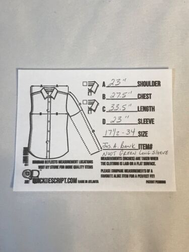 JOS A BANK TRAVELER’S LONG SLEEVE 17.5-34 OLIVE GREEN 100% COTTON FREE SHIP - Picture 5 of 6