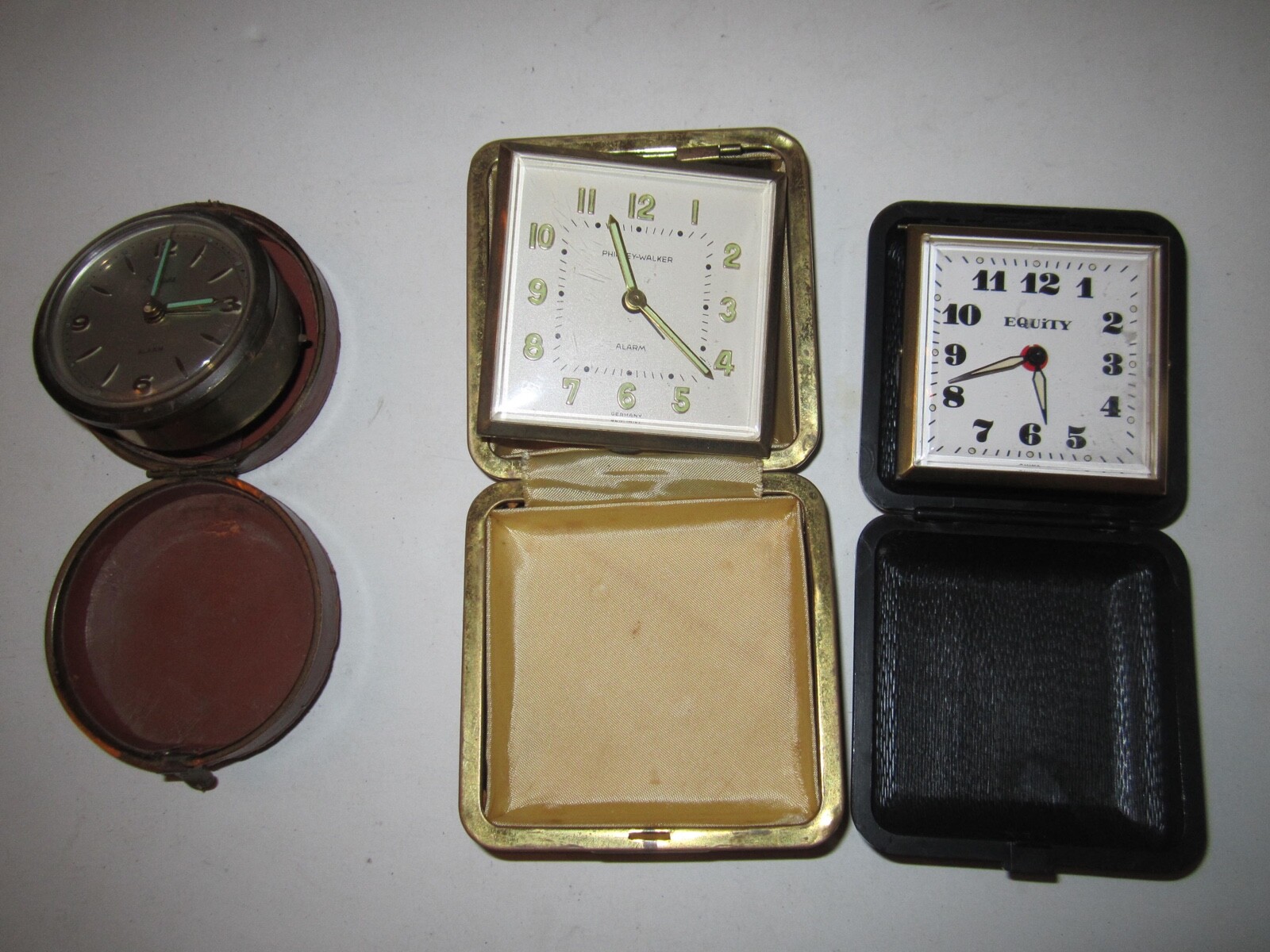 LOT OF 3 ALARM TRAVEL CLOCKS - PHINNEY-WALKER GERMANY, SHEFFIELD, EQUITY - BBA10