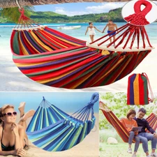 2 Person Double Camping Hammock Canvas Outdoor Hanging Swing Chair Sleeping Bed