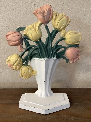 Beautiful Antique Metal Hubley Tulips In a Vase  10  Doorstop #443, John Wright