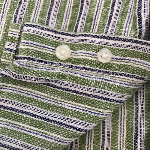 Saks Fifth Avenue 100% Linen Shirt Men L Green Striped Button Up Long Sleeve - Picture 11 of 12