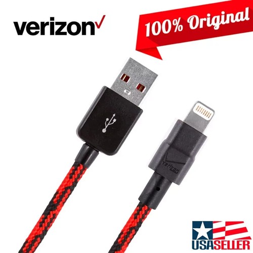 Original Verizon Red/Black Braided Charge Data Cable for iPhone 14/13/12/11/Pro