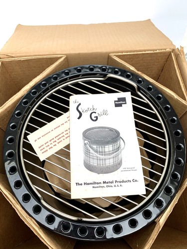 Vintage Hamilton Skotch Grill in Box Mini BBQ Fire Pit Red Plaid USA Made *READ*