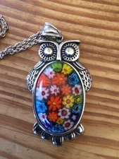MULTI-COLORED AUSTRIAN CRYSTAL MURANO STYLE OWL PENDANT NECKLACE BRAND NEW