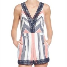 NWT Adelyn Rae Striped Cotton Summer Romper Casual Vacation Sz L