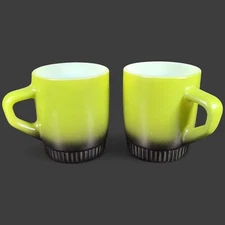 Vintage Fire King Stackable Coffee Milk Glass Avocado Green Mug Cup Lot Of 2