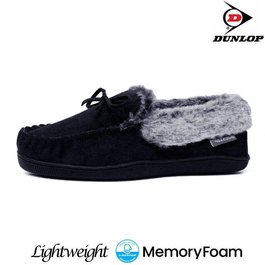 LADIES MOCCASIN SLIPPERS MEMORY FOAM FAUX SHEEPSKIN LOAFERS WARM LINED SHOES 3-8 - Image 3 of 4