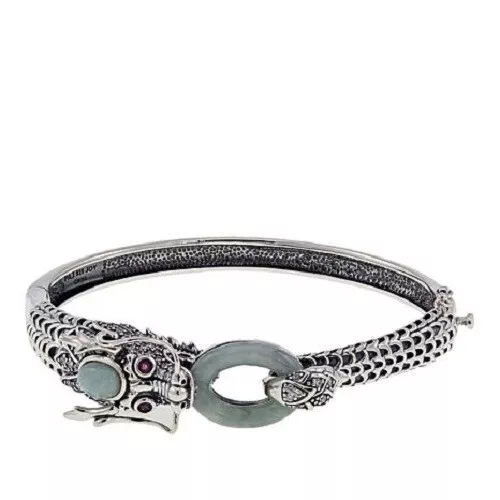 HSN Jade of Yesteryear Sterling Green Jade Ruby and CZ 7 1 2