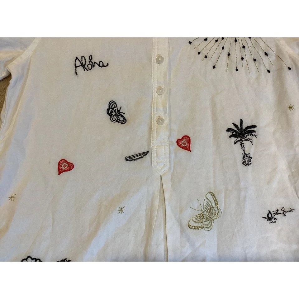 Desigual White Tunic Shirt, 6 button enclosure, Embroidered, Girl's Size 11/12 - Image 3 of 4