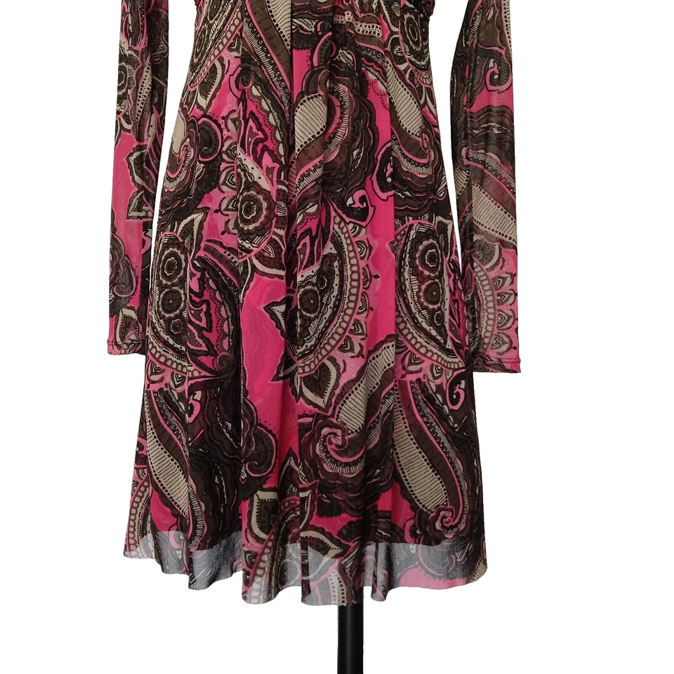 Vestido de Hadas Vintage Y2K INC Talla M Rosa Marrón Paisley Micro Malla Estampado Boho Foto 3 de 4