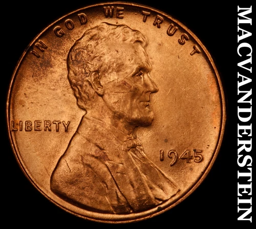 1945 Lincoln Wheat Cent- Red- Choice Gem Brilliant Uncirculated Luster #J3855
