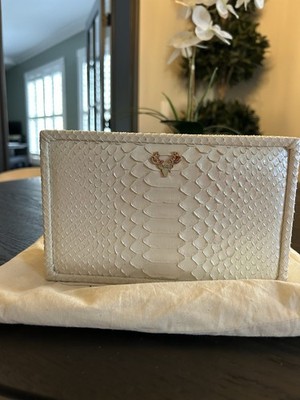 Taxidermy Designer Pearl White Python Leather Brick Clutch Special Edition