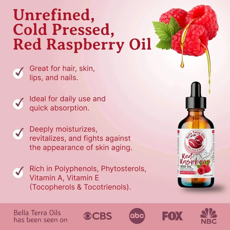 Organic Cold-Pressed Red Raspberry Seed Oil 100% Pure Skin Hair SPF Moisturizer - Image 2 of 4