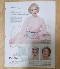 Vintage 1952 MAX FACTOR Pan-Stik Make Up Cosmetics Cindy Garner 1950's Print Ad