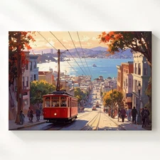 Golden Hour Cable Car Canvas Sunlit San Francisco Hill Street Wall Art