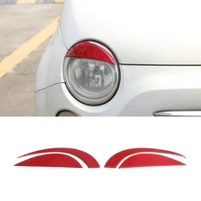 For Fiat 500 2007-2015 Carbon Fiber Red Headlights Trim Strips Accessories