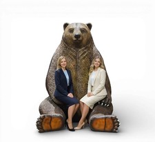 Grizzly Bear Sitting Jumbo Statue with Paw Seat Durable Sculpture Indoor Outdoor