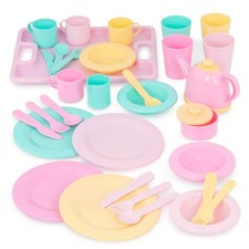 Play Circle by Battat Dinnerware Set 34-Piece Plastic Dishes Utensils