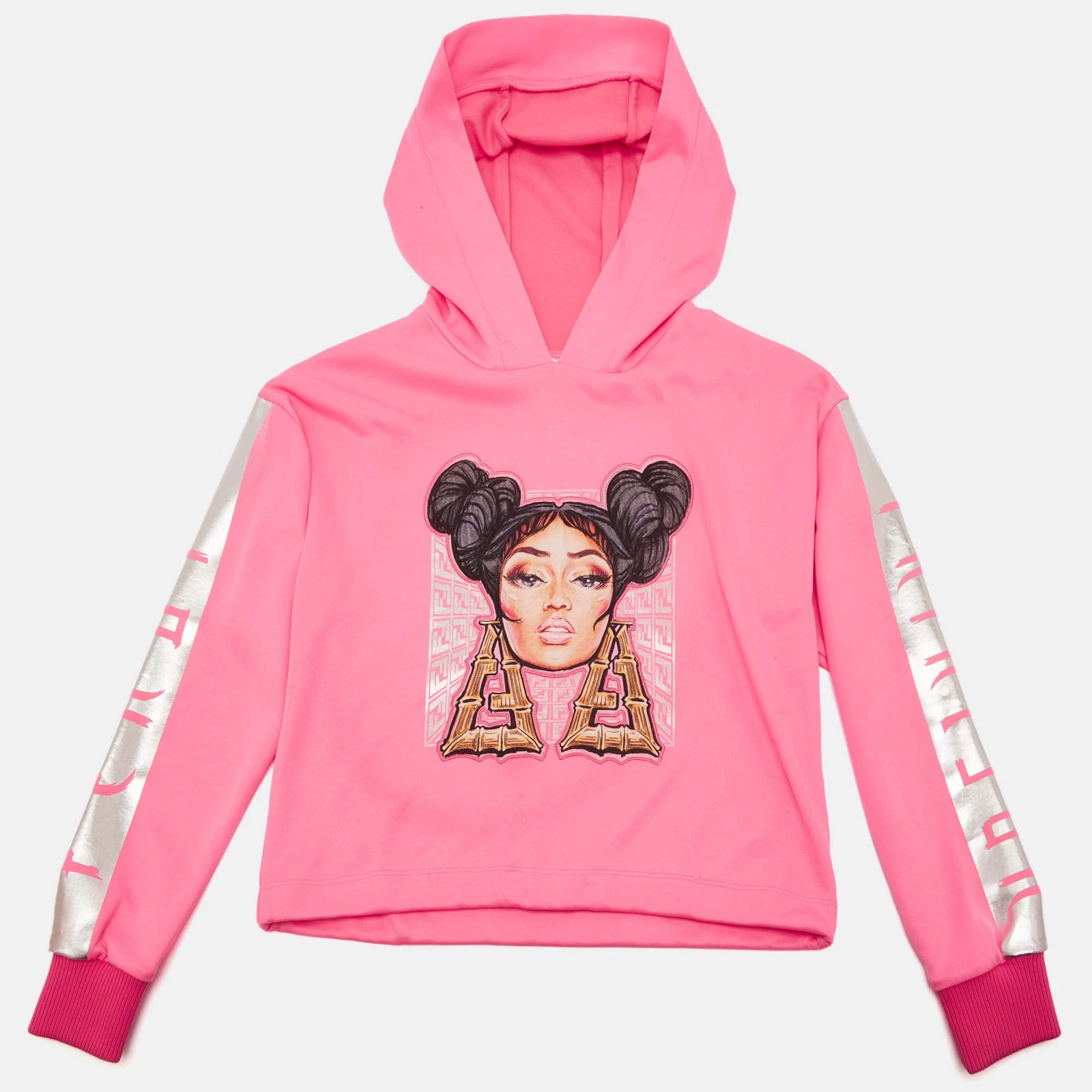 Felpa con cappuccio Fendi bambino rosa stampa Nicki Minaj jersey 10 anni