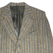 Vintage Harris Tweed Striped Blazer Sport Coat Men's 42R Grey Beige