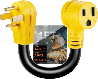 14-30P to 6-50R Welder Adapter Cord, 30 Amp 4 Prong Dryer Male Plug to 50 Amp We