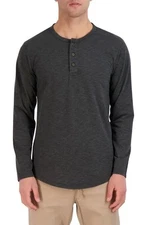 And Now This Men's Long Sleeve Henley T-Shirt in Black-Size 2XL