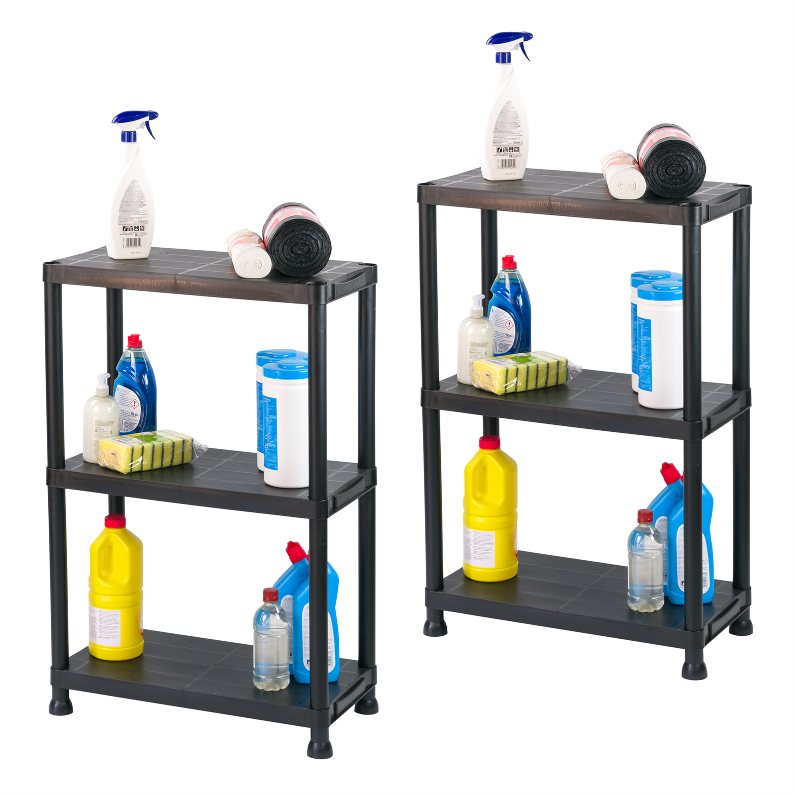 PLASTIC STORAGE SHELVES 3 TIER GARAGE SHELVING SHED ORGANISER OFFICE RACK 2 PACK